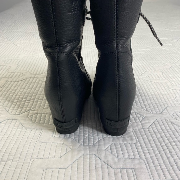 Sorel Joan of Arctic Mid Lace Up Wedge Black Leather Shearling Sz 8 - Picture 8 of 11